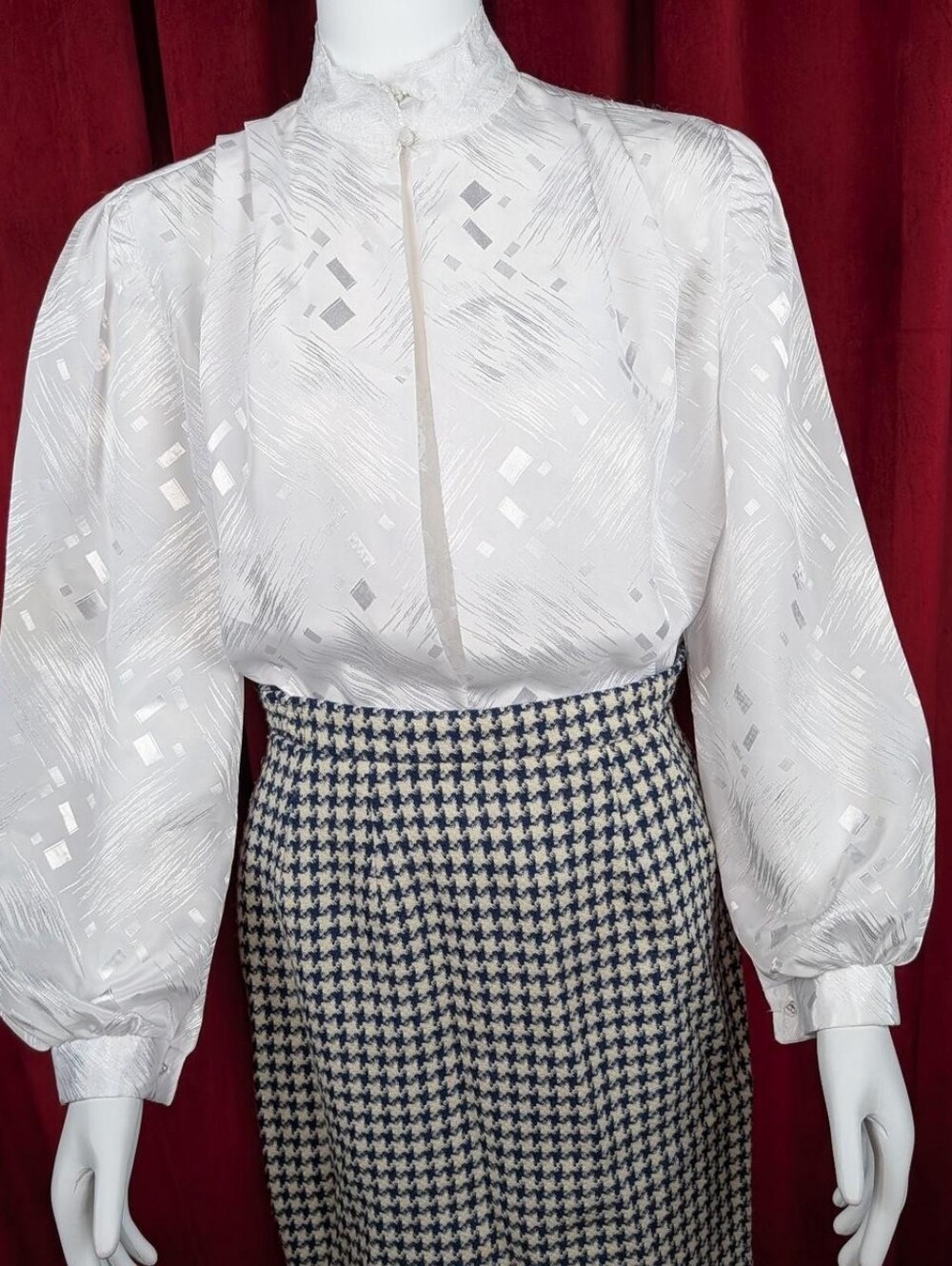 True Vintage 70's Pearlette Fashions Inc. White on White Satin Embroidery Blouse